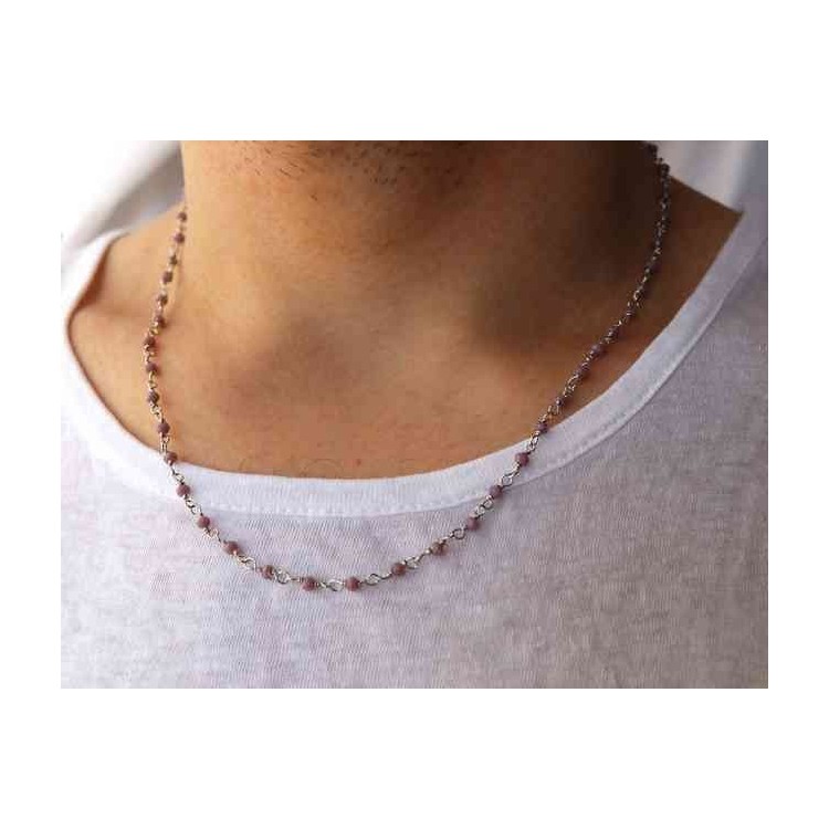 NALBORI 925 silver necklace with 3.5 mm Marseille crystal handmade 50 + 4 light amethist