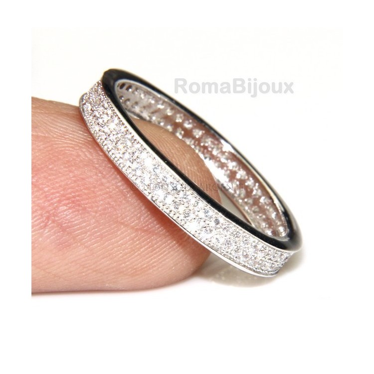 NLB|Argento 925 Rodiato : Eternity fedina a corona tutto giro con 2 file zirconi da 1,0 mm taglio brillante