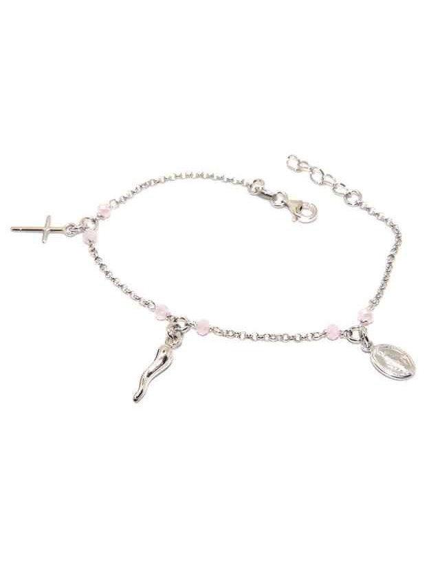 NALBORI Bracciale rosario in Argento 925 madonna cornetto croce cristallo Rosa NALBORI Bracciale rosario in Argento 925 madonna cornetto croce cristallo Rosa