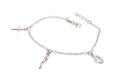 NALBORI Rosary bracelet in 925 sterling silver Madonna cross with cross - pink