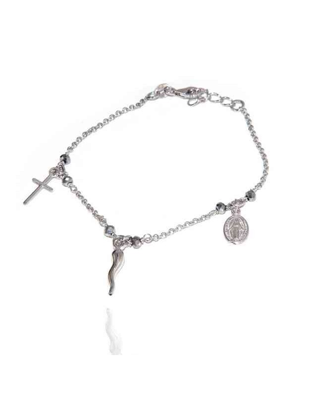 NALBORI Bracciale rosario in Argento 925 madonna cornetto croce grigio NALBORI Bracciale rosario in Argento 925 madonna cornetto croce grigio