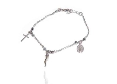 NALBORI Bracciale rosario in Argento 925 madonna cornetto croce grigio