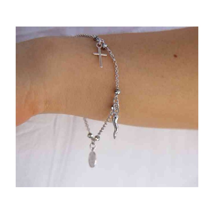 NALBORI Bracciale rosario in Argento 925 madonna cornetto croce grigio