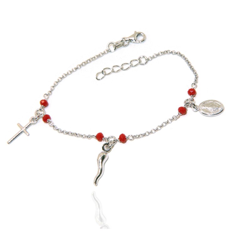 NALBORI Rosary bracelet in 925 sterling silver Madonna cross red