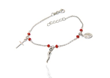 NALBORI Rosary bracelet in 925 sterling silver Madonna cross red