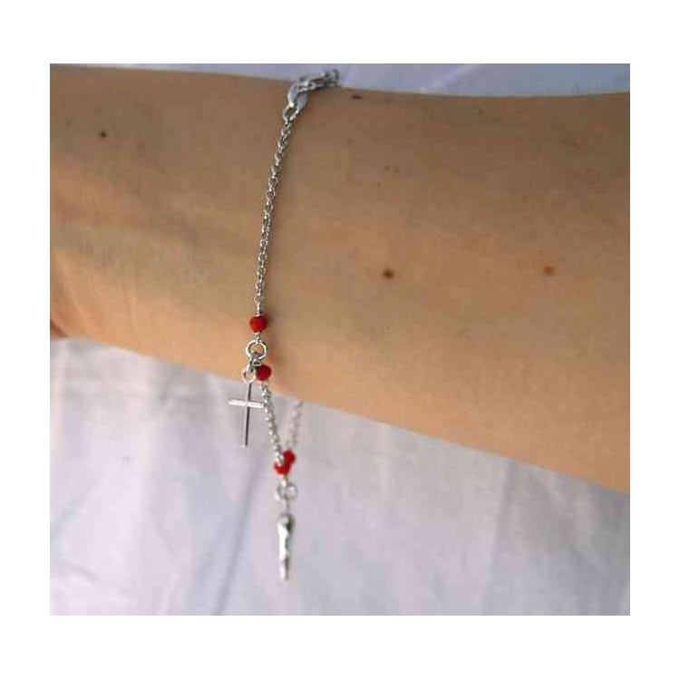 NALBORI Bracciale rosario in Argento 925 madonna cornetto croce rosso