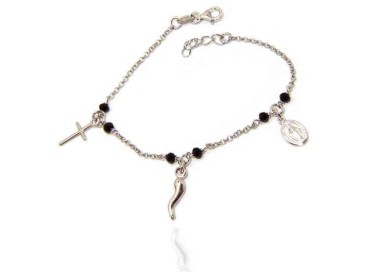 NALBORI Rosary bracelet in 925 sterling silver Madonna horn with cross black