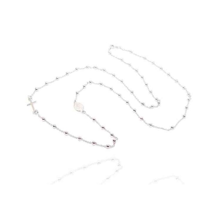 NLB|Rosary necklace in 925 silver, 3 mm long balls, miraculous madonna cross
