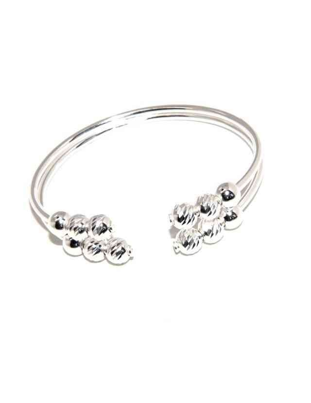 ARGENTO 925 : Bracciale donna schiava aperto doppio contrarie' palline diamantate ARGENTO 925 : Bracciale donna schiava aperto doppio contrarie' palline diamantate