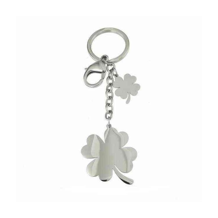 NLB|Key ring man or woman in steel hook and ring with four-leaf clover laser cut