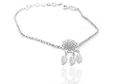 NLB|Silver 925, woman bracelet girl circle and feathers dreams catch dreamcatcher 15-19 cm