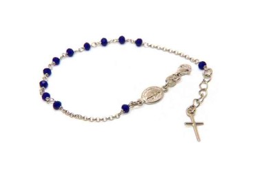 NALBORI Rosary bracelet in 925 silver oval madonna, cross and blue crystal 16.00 19.00 cm
