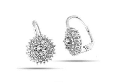 NLB|Orecchini monachella in argento 925 tondi rosone di zirconi 13mm