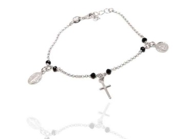 NLB|Rosary bracelet 925 silver black crystal angel cross madonna pendant