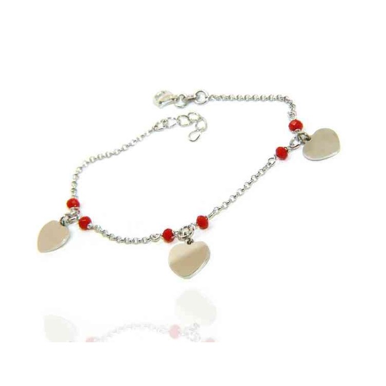 NLB|925 silver women's bracelet with red crystal, heart pendants
