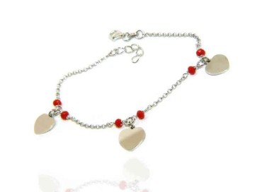 NLB|925 silver women's bracelet with red crystal, heart pendants