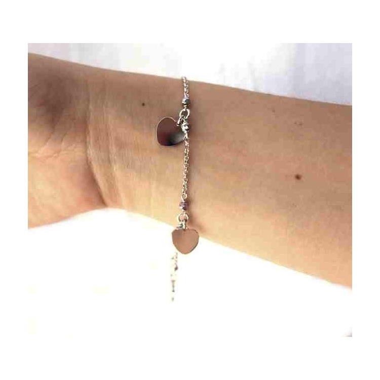 NLB|Bracciale donna argento 925 con ciondoli cuore e cristallo ematite