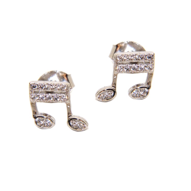 NLB|Musical note lobe earrings in 925 silver and white zircons
