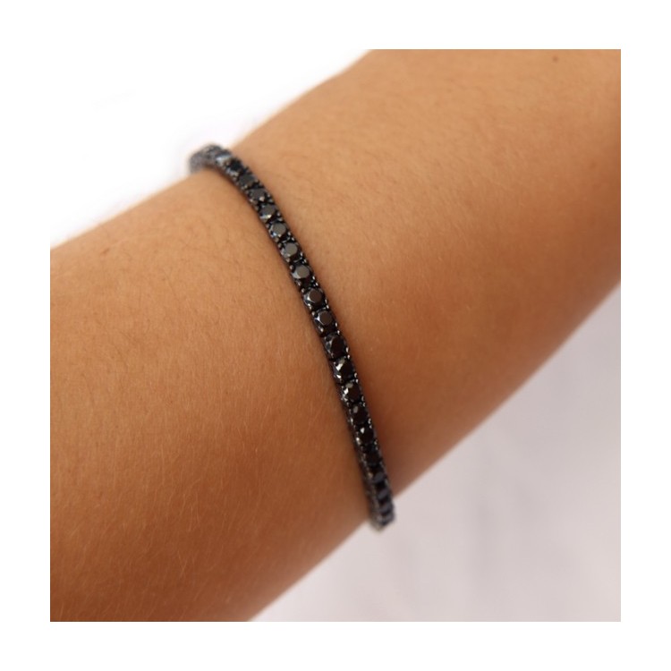 NLB|Bracciale Tennis indossato argento 925 rutenio e zirconi neri anche lungo per cavigliera