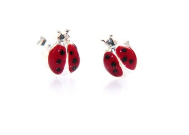 nalbori | Silver 925 Italian: Woman girl earrings with red enamel ladybug with polka dots