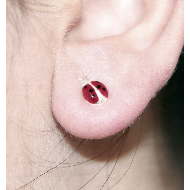 nalbori | Orecchini argento 925 con Coccinella smalto rosso a pois
