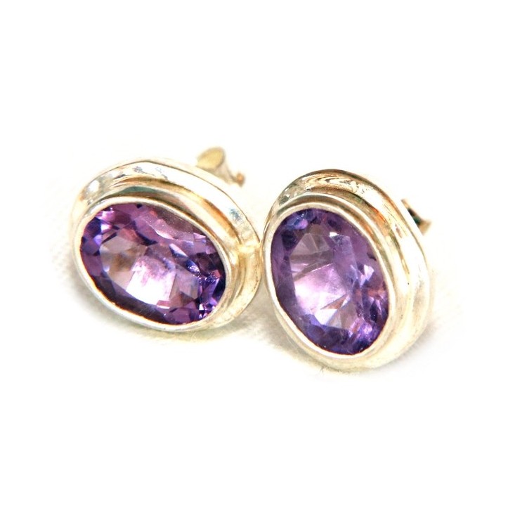 nalbori | women's earrings in 925 silver with natural oval amethyst
