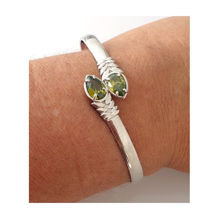 NLB|NBRA39 - SILVER 925: Woman slave bracelet open contrarie green zircon drop 4 griffe
