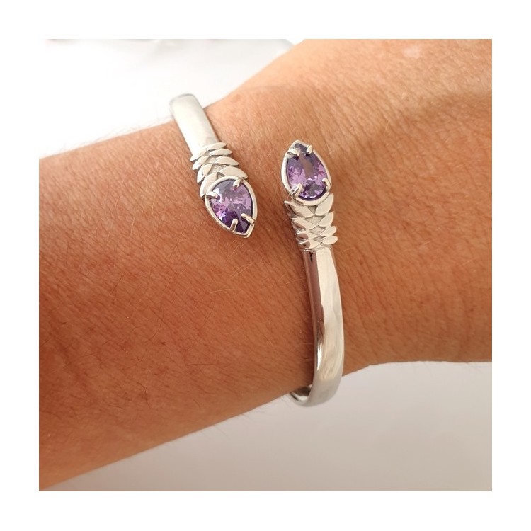 NALBORI | Bracciale argento 925 schiava  contrarie' zirconi viola 4 griffe (NBRA40)