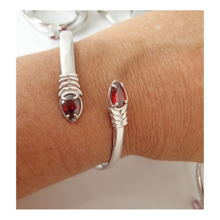 NLB|SILVER 925: Woman slave bracelet open contrarie red zircon drop 4 griffe