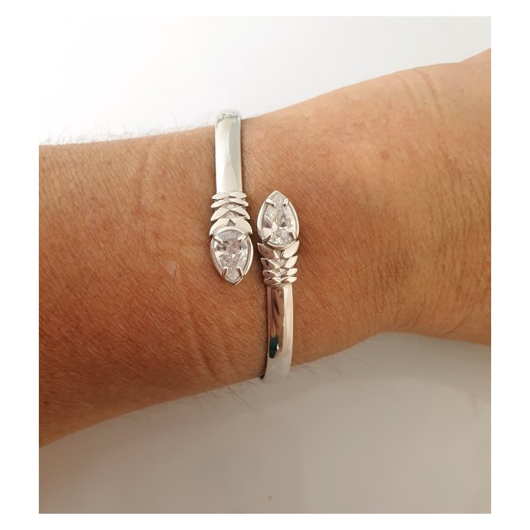 NALBORI | ARGENTO 925 : Bracciale donna schiava aperto contrarie' zircone bianco goccia 4 griffe