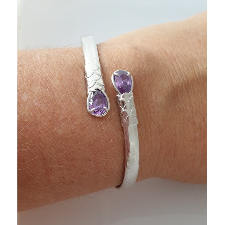 NLB|SILVER 925: Woman slave bracelet open contrarie purple zircon drop 2 griffe
