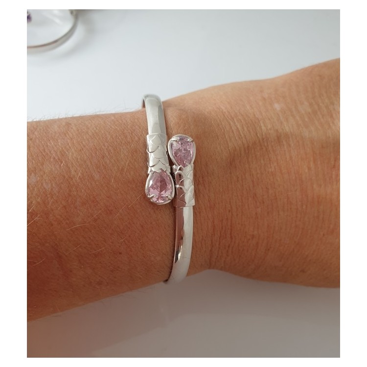NLB|NBRA32 - SILVER 925: Woman slave bracelet open contrarie rose zircon drop 2 griffe
