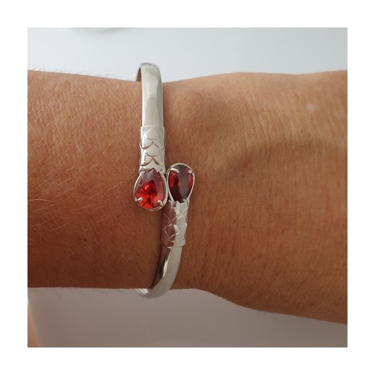 NLB|NBRA33- SILVER 925: Woman slave bracelet open contrarie red zircon drop 2 griffe