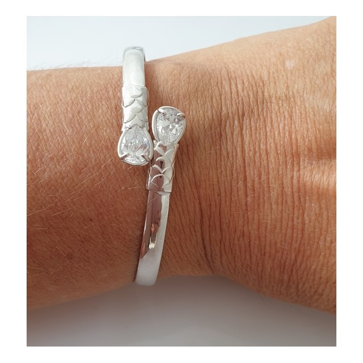 NLB|ARGENTO 925 : Bracciale donna schiava aperto contrarie' zircone bianco goccia 2 griffe