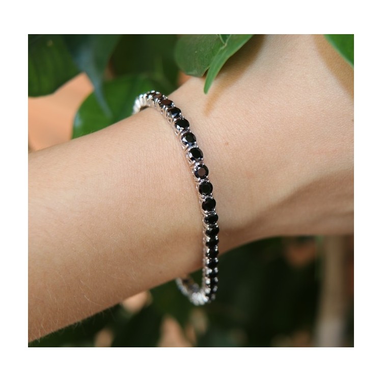 NLB|NALBORI 925 silver tennis bracelet with 4 mm prong black zircons + sizes