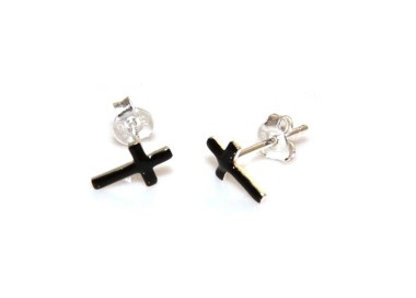 NLB|925 silver and black enamel cross earrings nalbori