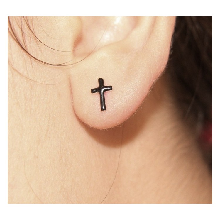 nalbori orecchini croci smalto nero argento 925