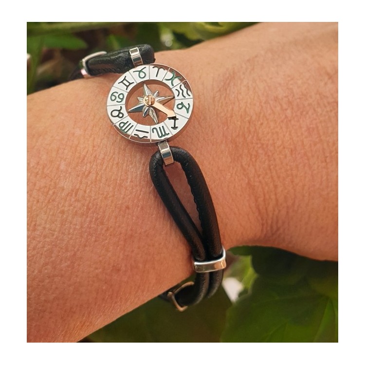 NLB|Stainless steel bracelet and skin leather hypoallergenic  zodiac zodiacal 19 cm