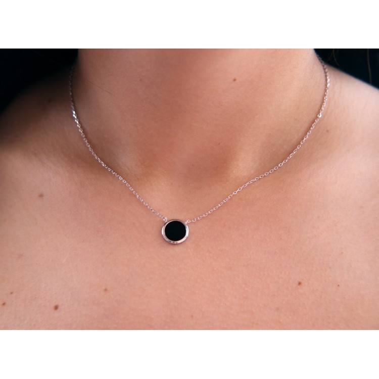 NLB|Collier Silver 925 for woman black onyx stone button 12.5 mm nalbori