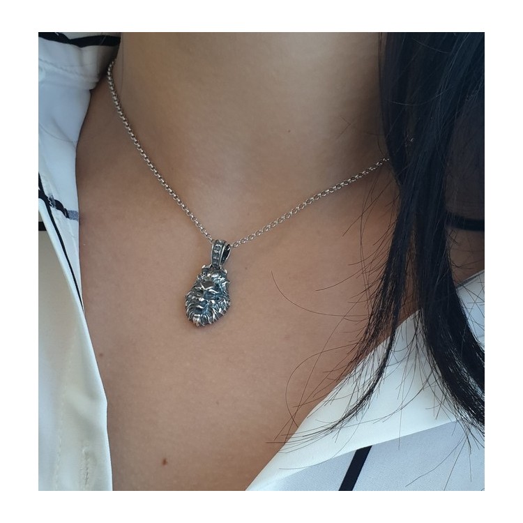 NLB|Necklace Silver 925 hand made pendant with antique burnished lion head