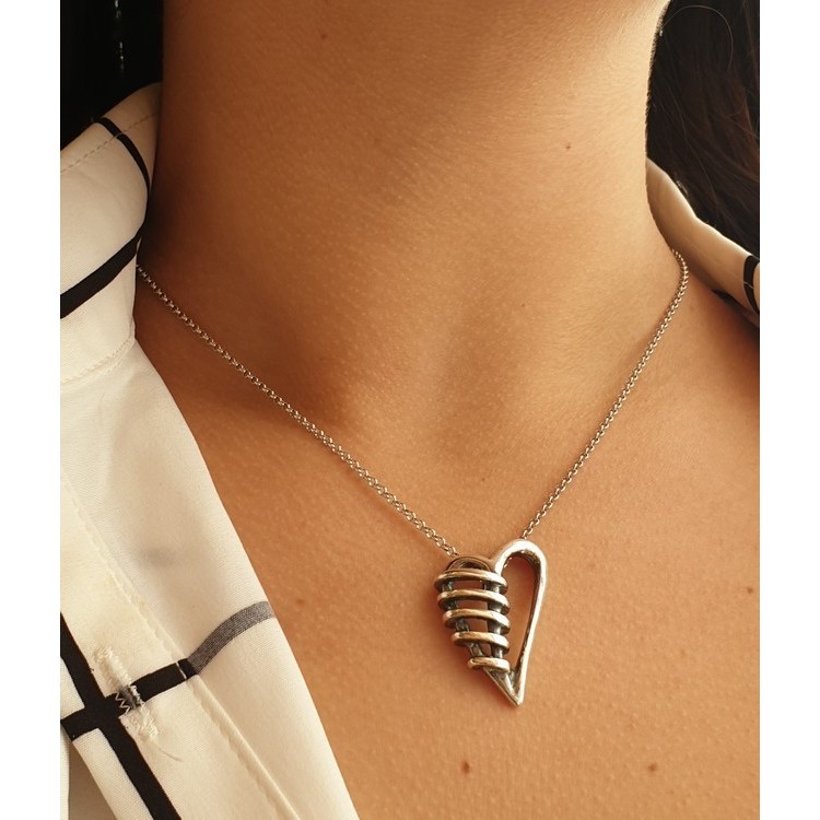 NLB|NALBORI silver 925 necklace made with antique brown burnished heart pendant