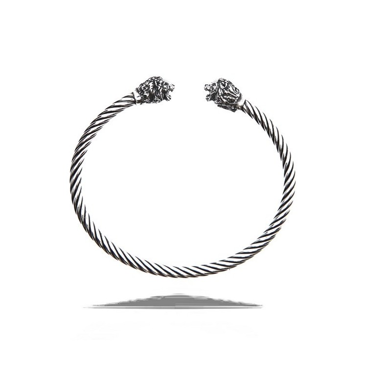 NALBORI Cable open rigid cable bracelet with lion leo zodiac