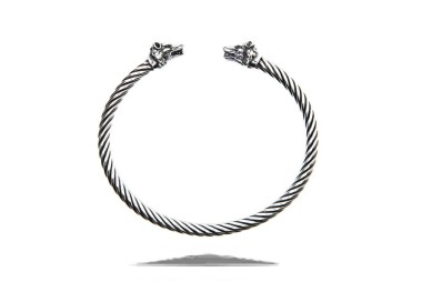 NLB|NALBORI Cable open rigid cable bracelet with wolf