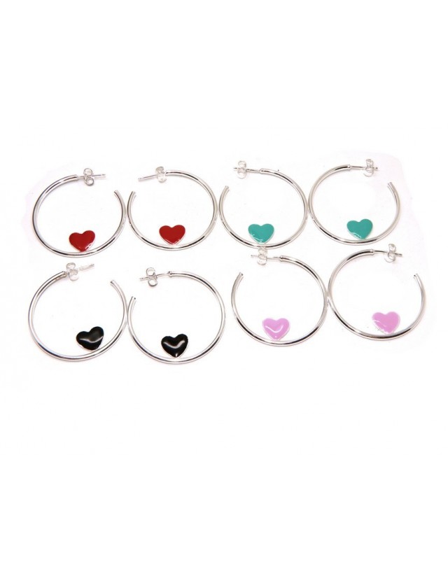 orecchini argento 925 a cerchio con cuore smaltato 3,5 cm di NALBORI colorati orecchini argento 925 a cerchio con cuore smaltato 3,5 cm di NALBORI colorati