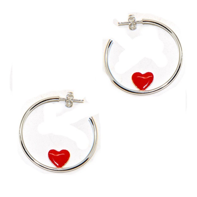 NLB|925 silver hoop earrings with enameled heart 3.5 cm nalbori