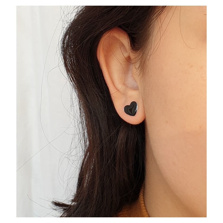 NLB|orecchini argento 925 con cuore smaltato 10mm di NALBORI nero