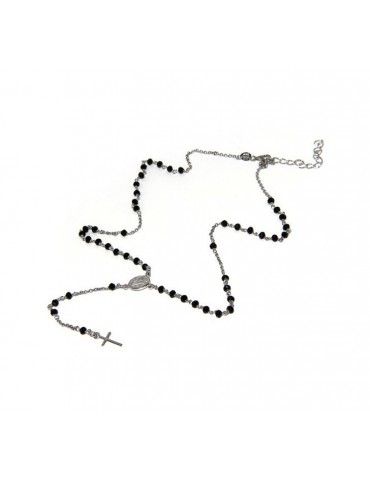 Collana Rosario uomo Argento 925 Con cristallo nero 3/3,5 mm croce e immagine madonna 49+5