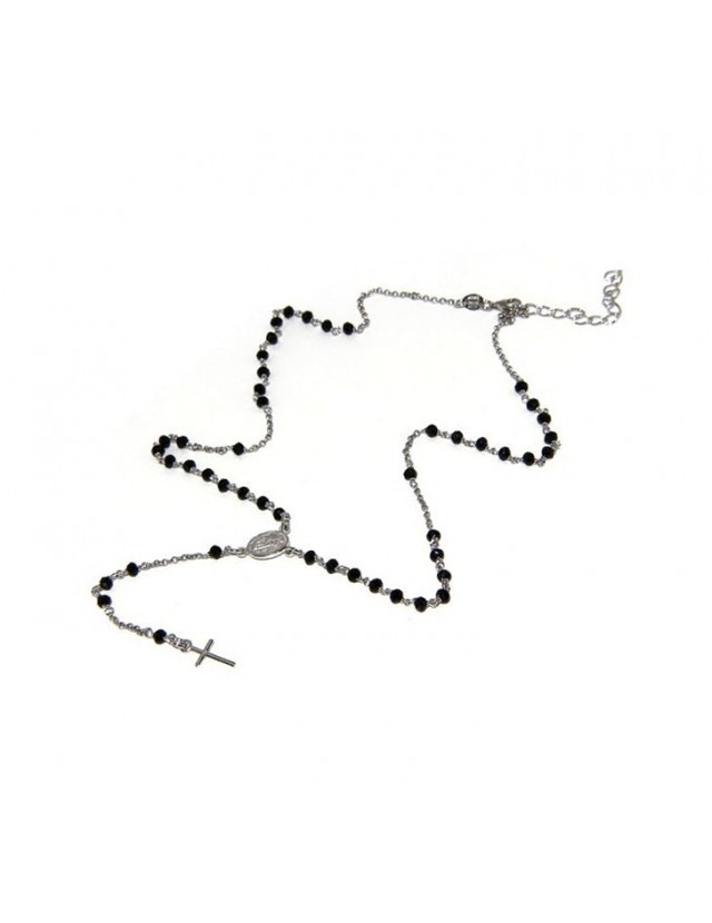 Collana Rosario uomo Argento 925 Con cristallo nero 3/3,5 mm croce e immagine madonna 49+5