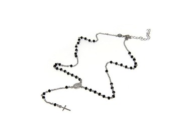 NLB|Rosary necklace man 925 With black crystal 3 / 3.5 mm cross and madonna image 51 + 5
