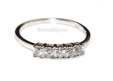NLB|silver 925 Rhodium: woman ring riviera with 5 cubic zirconia 2.5 mm